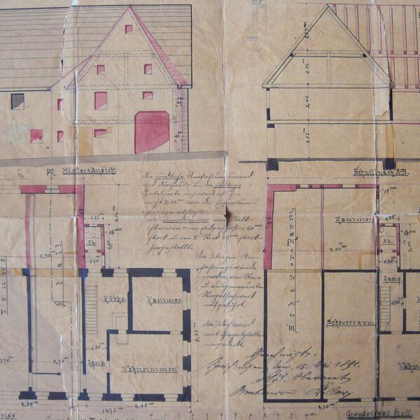 Historischer Bauplan des Bauernhauses von 1850 in Balgheim im Donaubergland